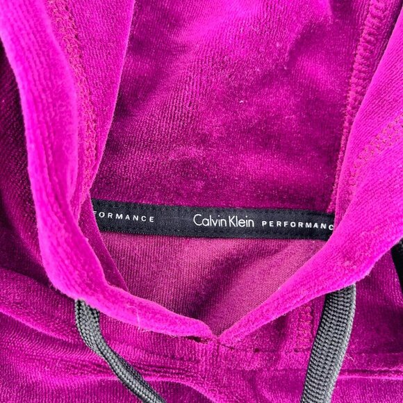 Calvin Klein Performance Womens Hoodie Velour Velvet Purple Size Large cropped - Picture 2 of 5